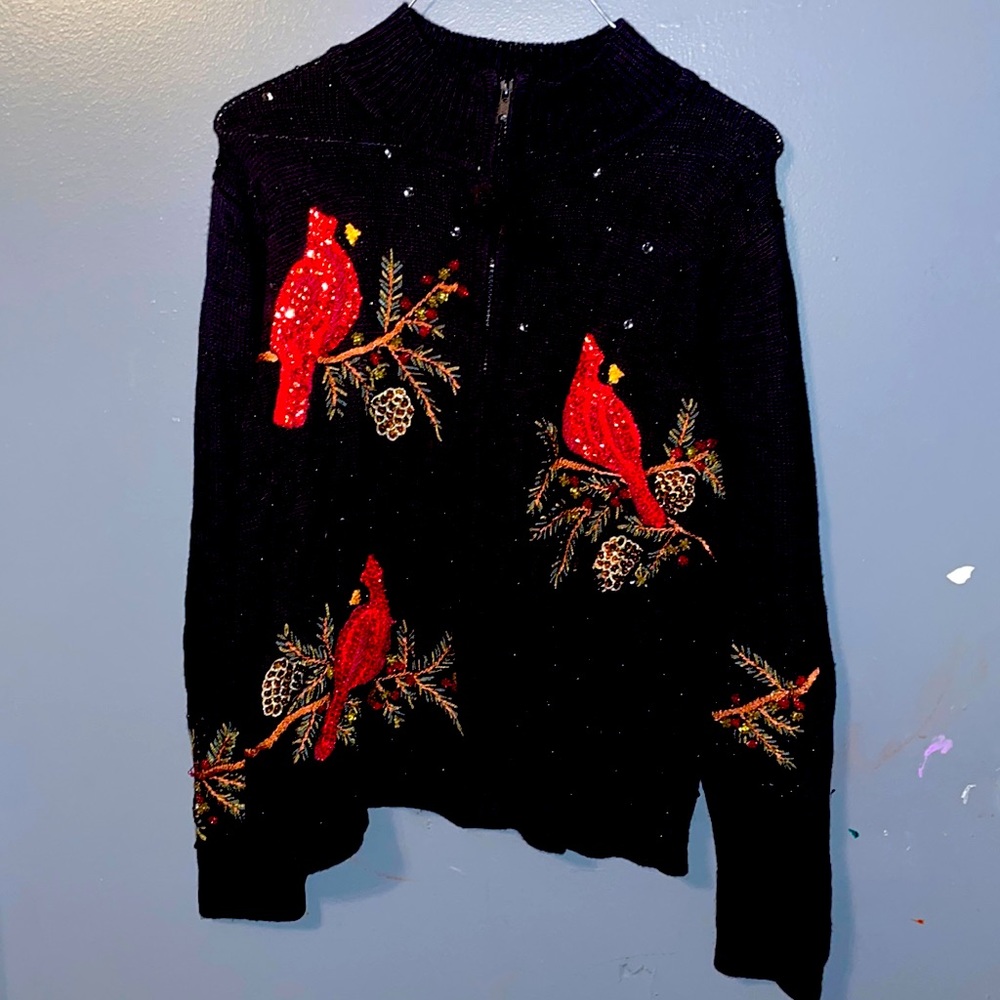 Vintage Tiara International cardinal Christmas Sweater zip up size S